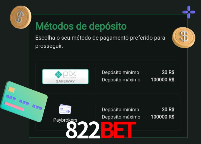 O cassino 822Bet oferece uma grande variedade de métodos de pagamento